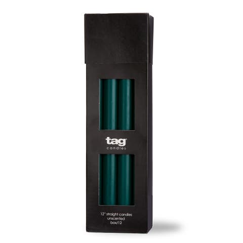 Color Studio 12" Dark Green Straight Candles -Set of 12