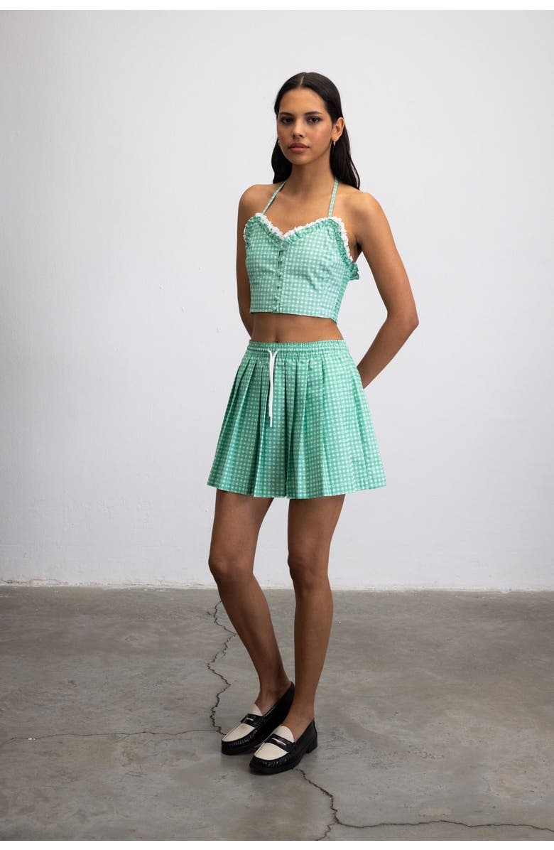 Je Te Veux Sweetheart Gingham Crop Bustier Top With Lace Trim, Alternate, color, Green