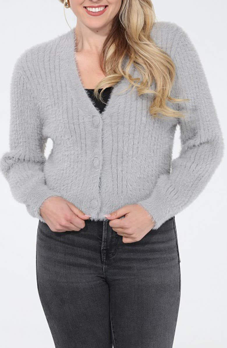 RAIN AND ROSE Soft V-Neck Cardigan, Main, color, Grey