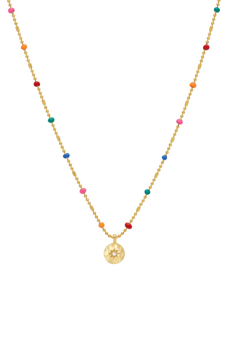 Rainbow Bead Cubic Zirconia Pendant Necklace, Main, color, SILVER/ GOLD