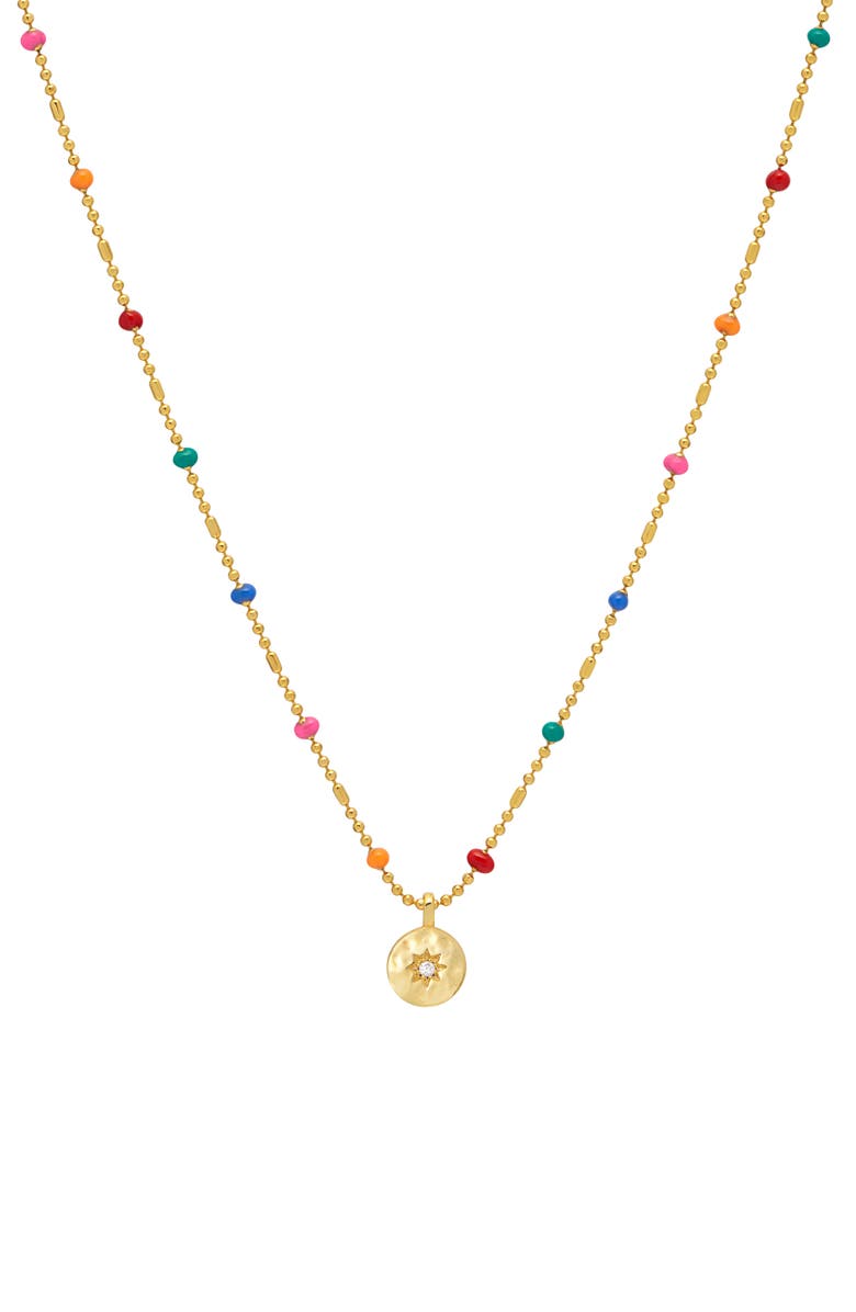 Estella Bartlett Rainbow Bead Cubic Zirconia Pendant Necklace, Main, color, Silver/ Gold