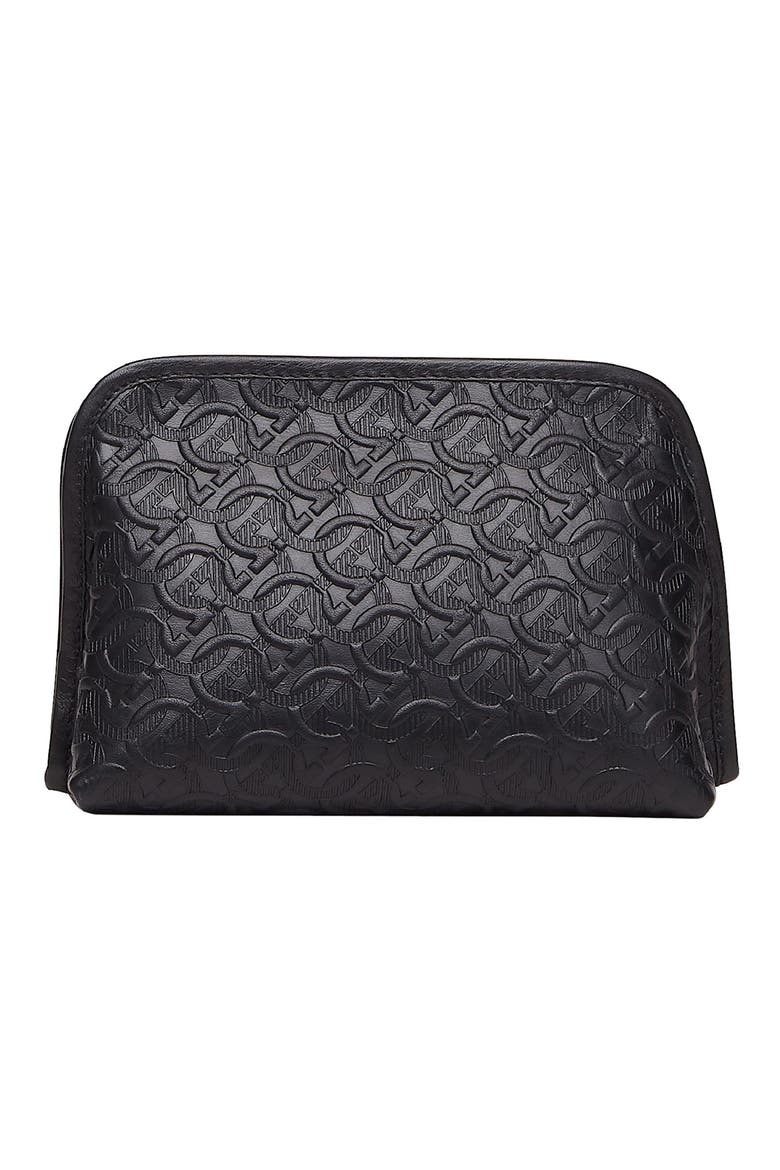 Salvatore Ferragamo Embossed Leather Dopp Kit, Main, color, NERO