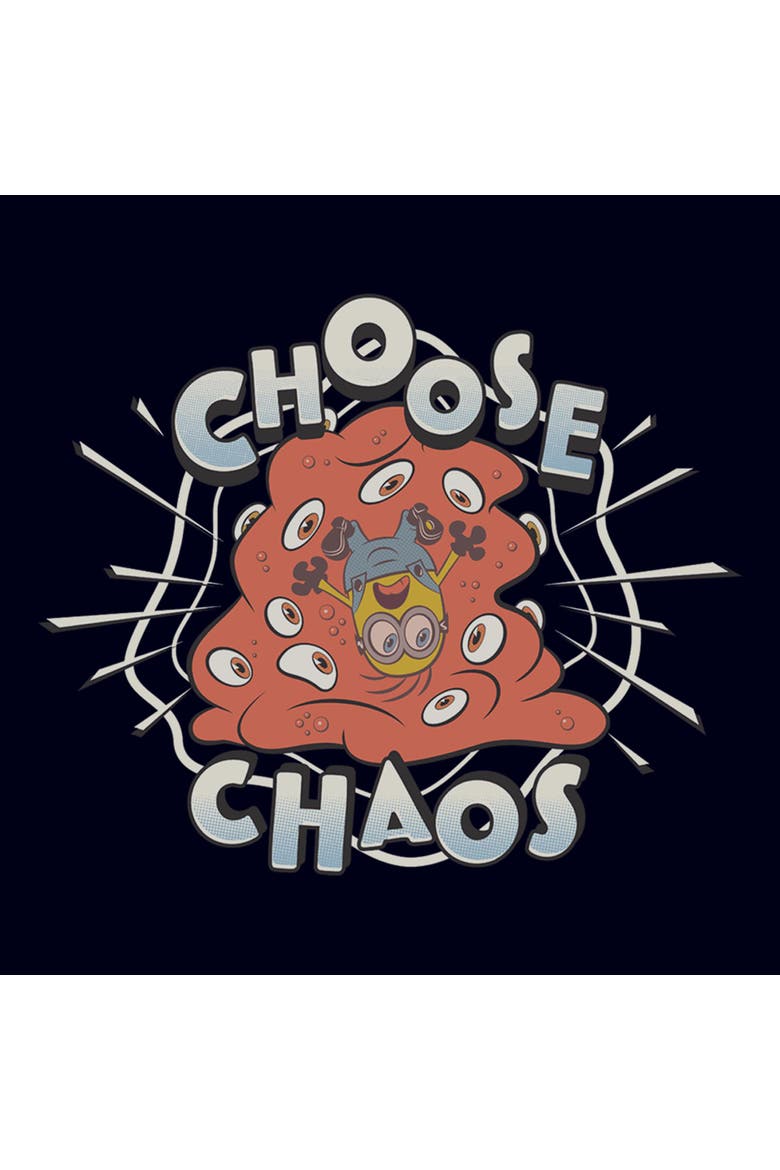 Junior's Minions & Monsters Choose the Chaos  Graphic T-Shirt, Alternate, color, Navy Blue