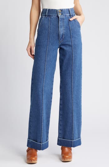 Shop Frame '70s Seamed Crop Straight Leg Jeans In Lago Di Como