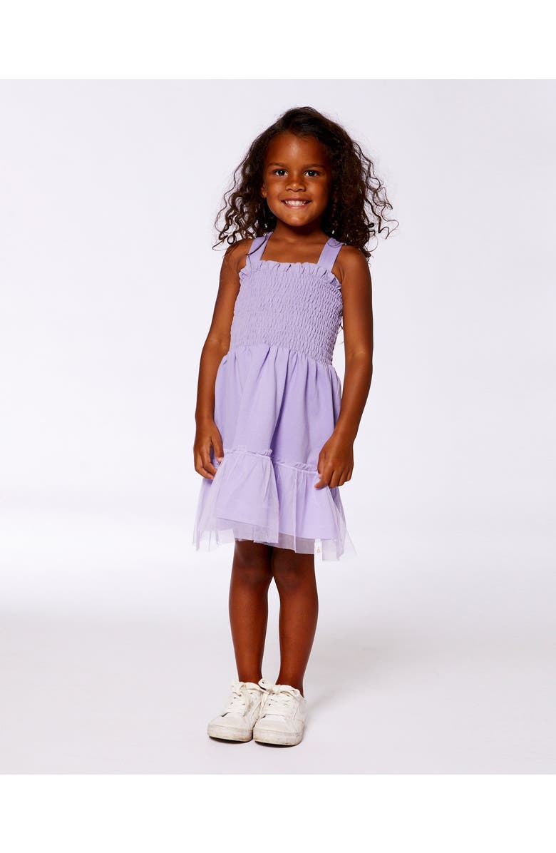 Deux par Deux Girl's Smocked Organic Cotton Dress With Mesh Frill Lilac, Alternate, color,