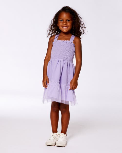 Deux Par Deux Girls' Smocked Organic Cotton Dress With Mesh Frill - Big Kid In Lilac
