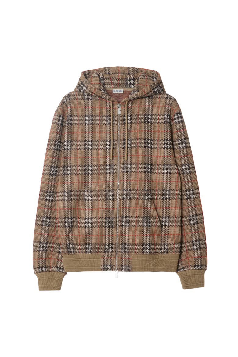 Check Cotton Blend Zip Hoodie, Alternate, color, Nut