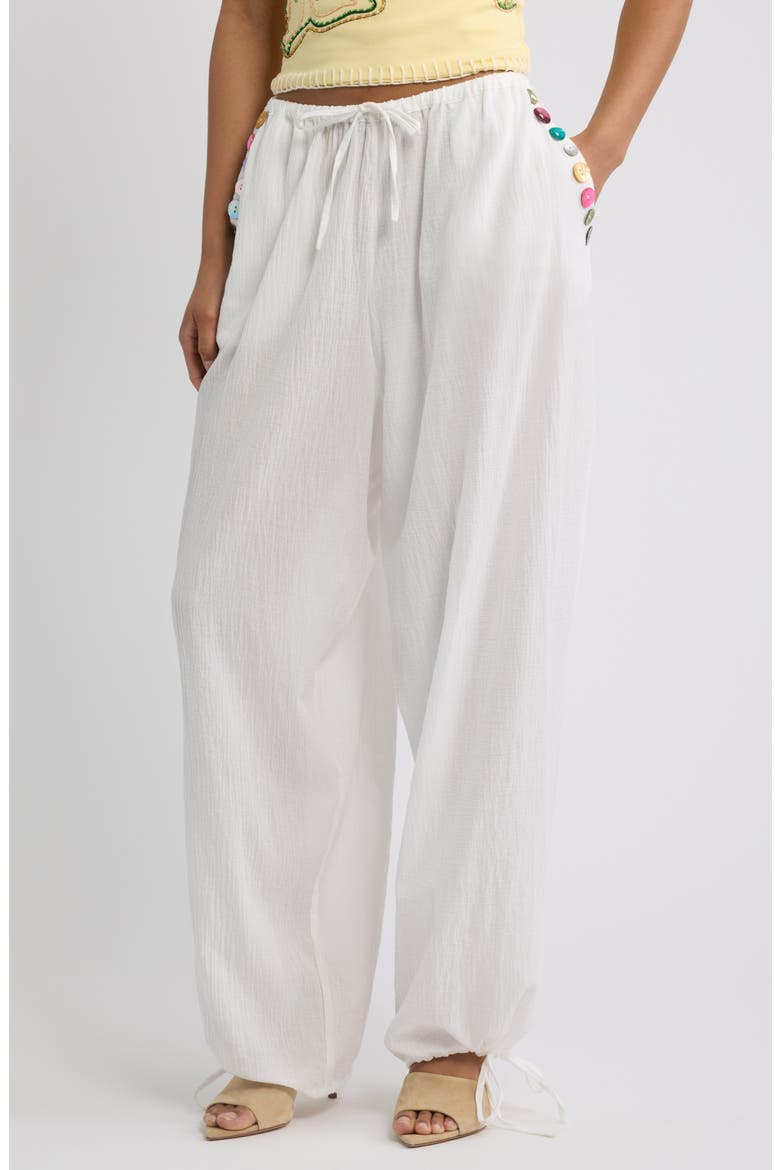 Livara Button Balloon Trousers, Main, color, WHITE
