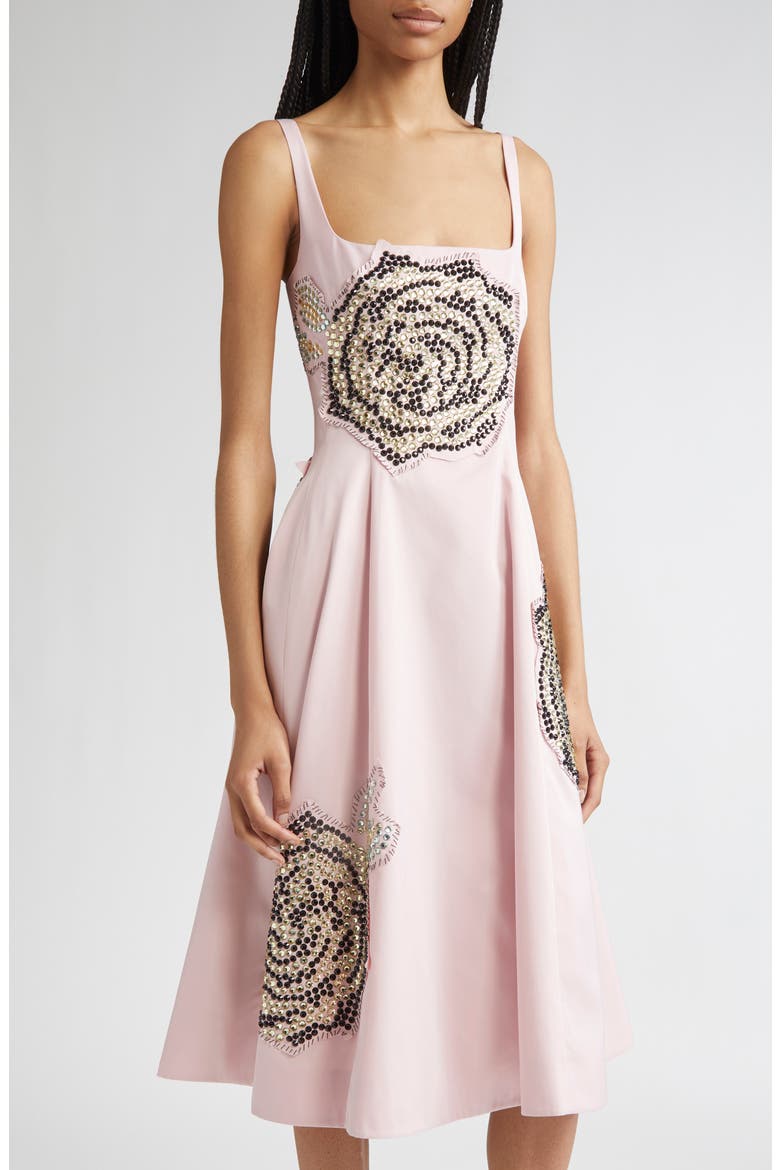 Embellished Balloon Fit & Flare Taffeta Midi Dress, Alternate, color, RIC17 AZALEA
