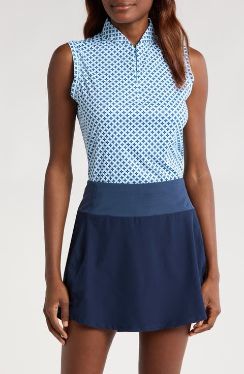 Geo Print Sleeveless Quarter Zip Polo