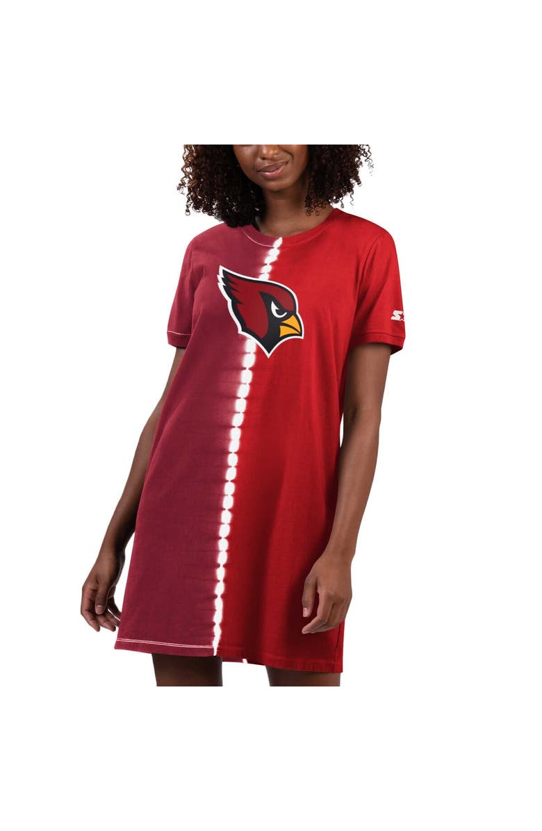 STARTER Women's Starter Cardinal Arizona Cardinals Ace Tie-Dye T-Shirt Dress, Main, color,
