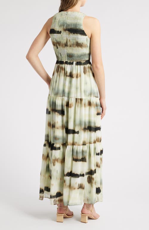 Anne Klein Abstract Print Sleeveless Tiered Maxi Dress In White