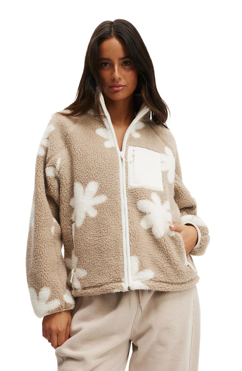 COTTON ON BODY Women's Active Trail Soft Fleece Zip Through, Alternate, color, Allspice Coconut Milk Flower