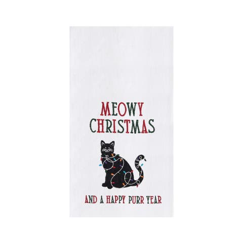"Meowy Christmas & Happy Purr Year" Cat 100% Cotton Embroidered Dishtowel
