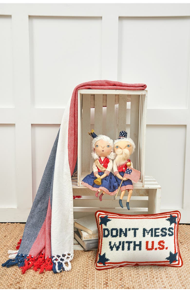 C&F Home Patriotic "Don't Mess With U.S." Needlepoint Mini Accent Pillow, 6.5" x 9", Alternate, color, Blue