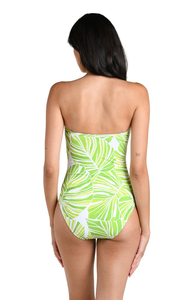 La Blanca Serene Palm Beaded Bandeau One-Piece Swimsuit, Alternate, color, 