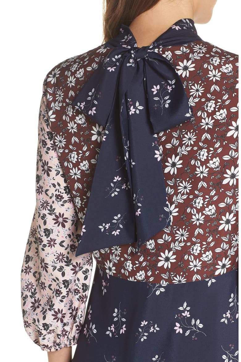 Colorblock Floral Woven Dress, Alternate, color, NAVY PINK FLORAL