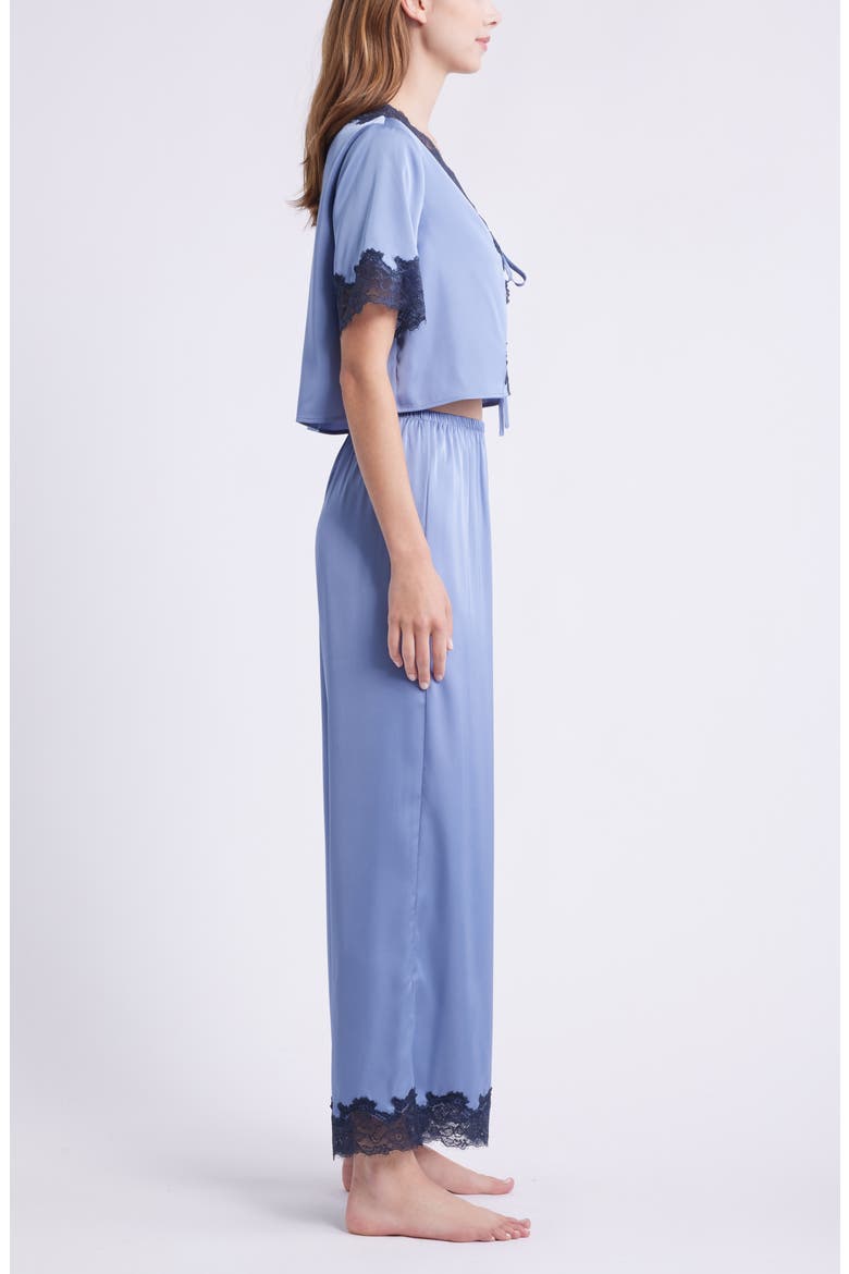 Lace Trim Stretch Satin Crop Pajamas, Alternate, color, BLUE TEMPEST