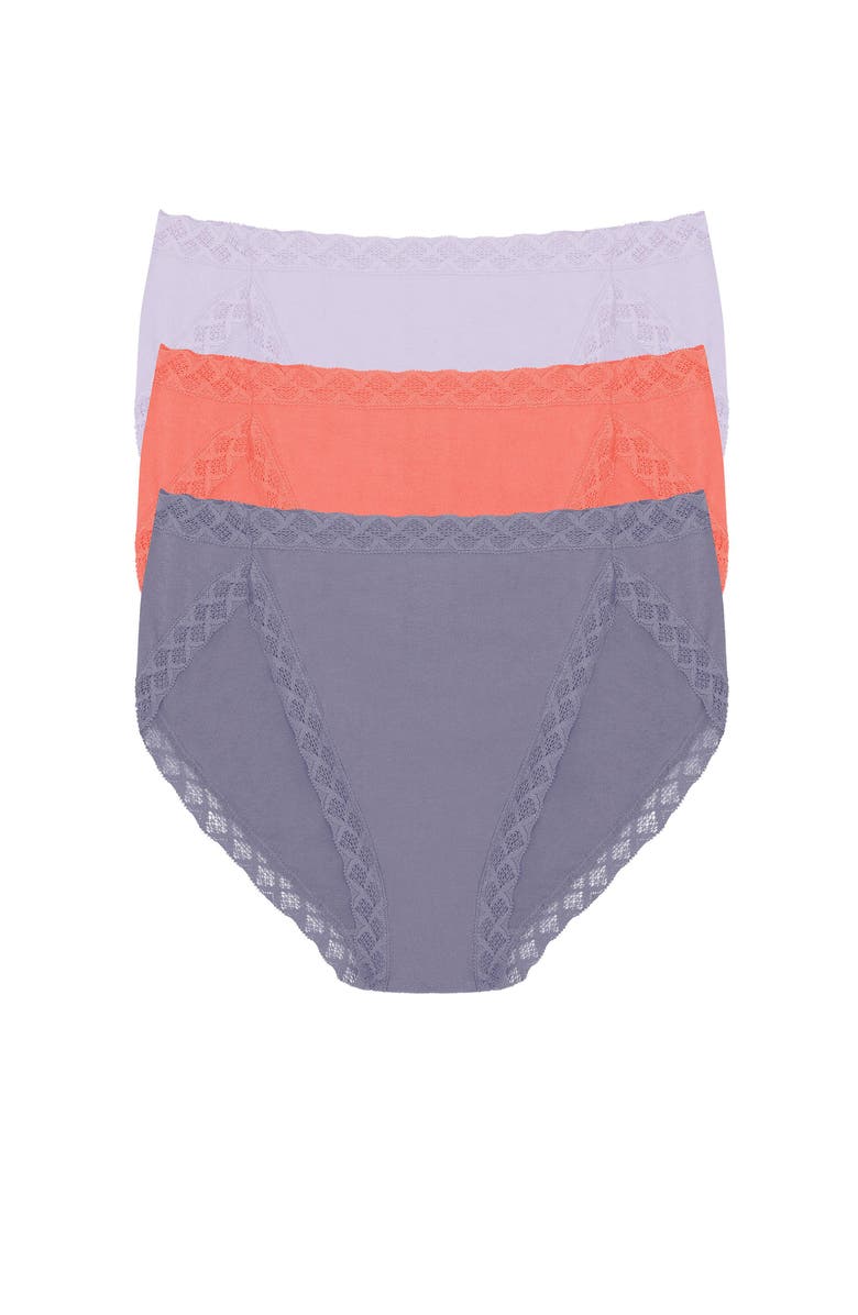Natori Bliss Cotton French Cut Brief 3-Pack, Main, color, Prple Prl/Neon Coral/Twlght Hz