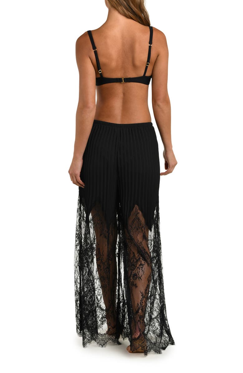 L'AGENCE Sharon Lace Trim Cover-Up Wide Leg Pants, Alternate, color, Black