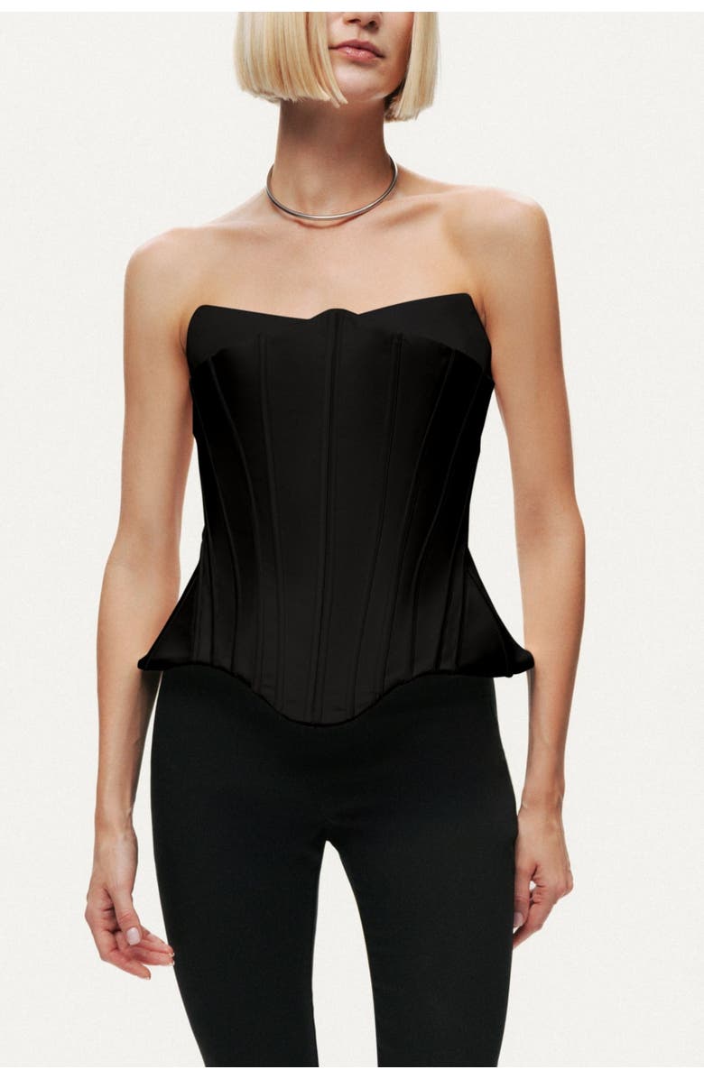 Nocturne Sculpted Satin Corset Top, Alternate, color, Black