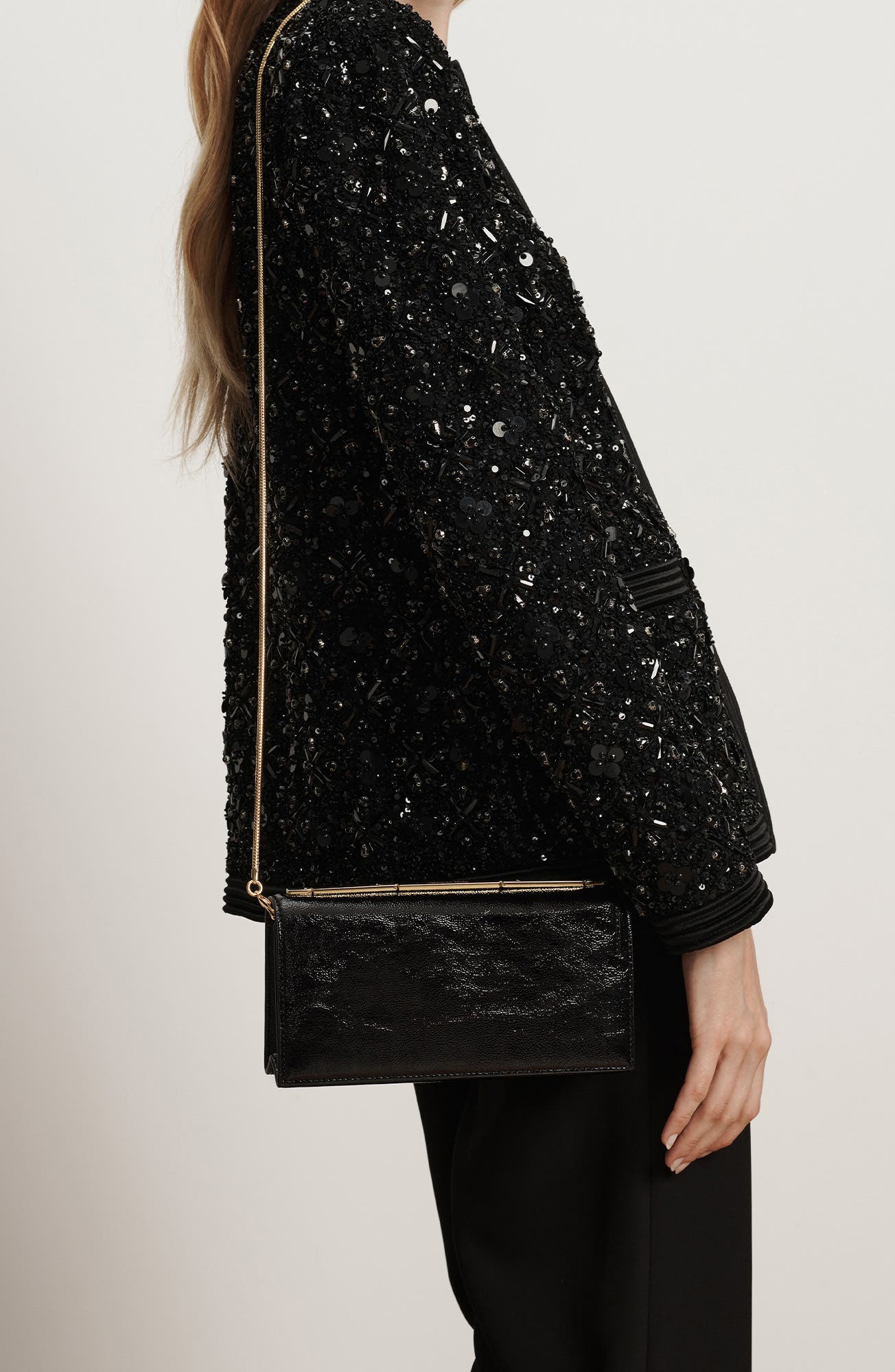 Veronica Beard Barre Patent Leather Clutch, Alternate, color, Black