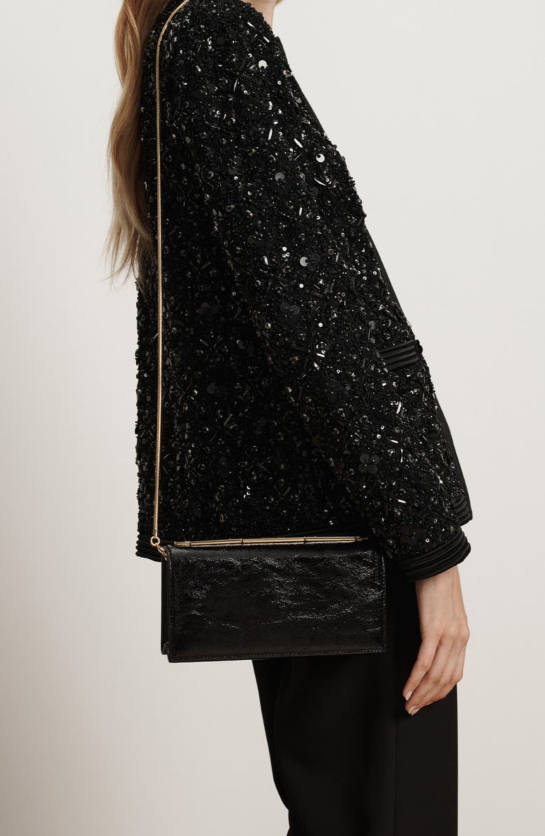 Veronica Beard Barre Patent Leather Clutch, Alternate, color, Black