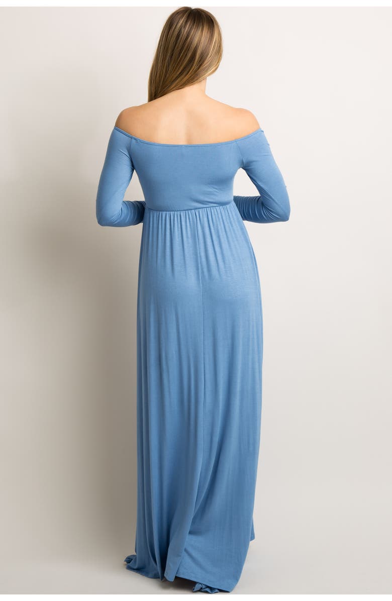 PinkBlush Petite Solid Off Shoulder Maxi Dress, Alternate, color, Blue