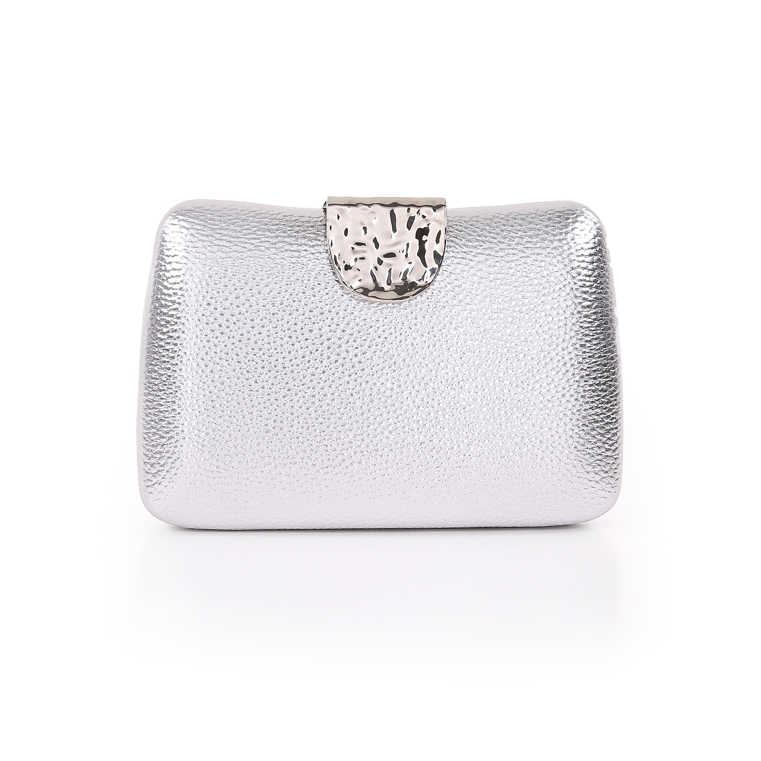 Tatum Faux Leather Clutch, Main, color, Silver