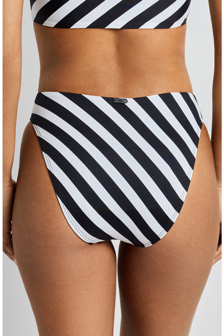 Stripe High Leg Bikini Bottoms, Alternate, color, BLACK/ WHITE