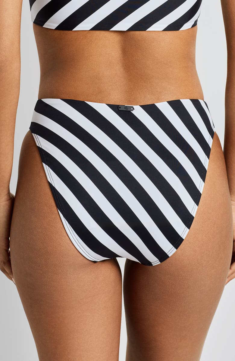 Lauren Ralph Lauren Stripe High Leg Bikini Bottoms, Alternate, color, Black/ White