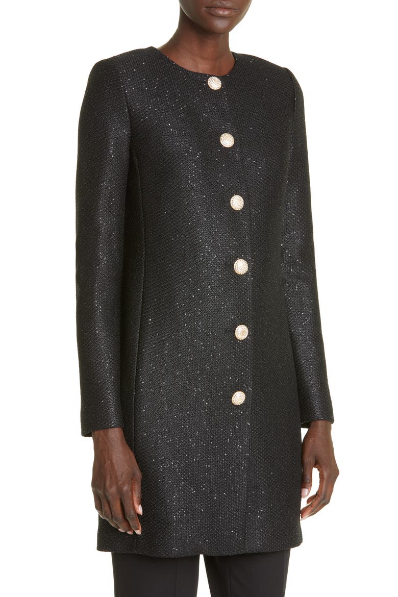 Sequin Knit Three Quarter Jacket, Alternate, color, BLACK