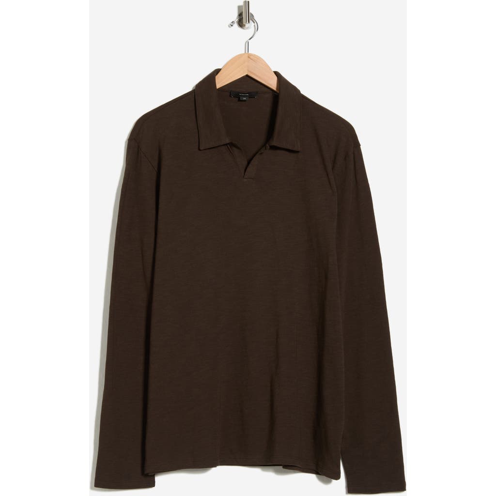Vince Johnny Collar Long Sleeve Knit Top In Brown