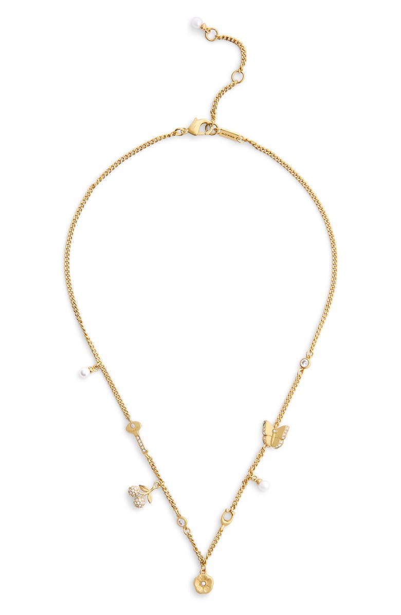 COACH Pavé & Imitation Pearl Station Necklace, Alternate, color, Shiny Gold