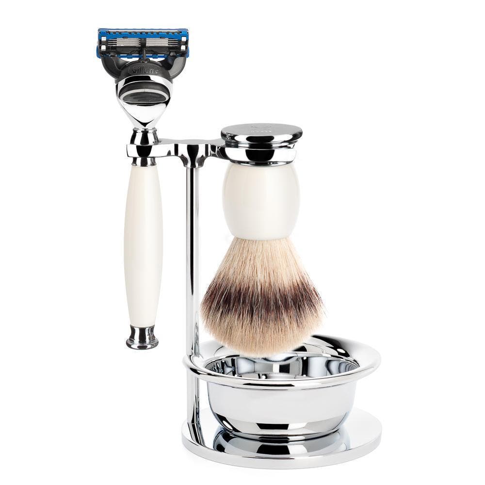 MÜHLE Sophist Porcelain 4-piece Silvertip Fiber & Fusion Razor Shaving Set in White at Nordstrom