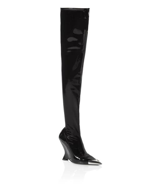 Latex Boots Low Heels Overknee Women