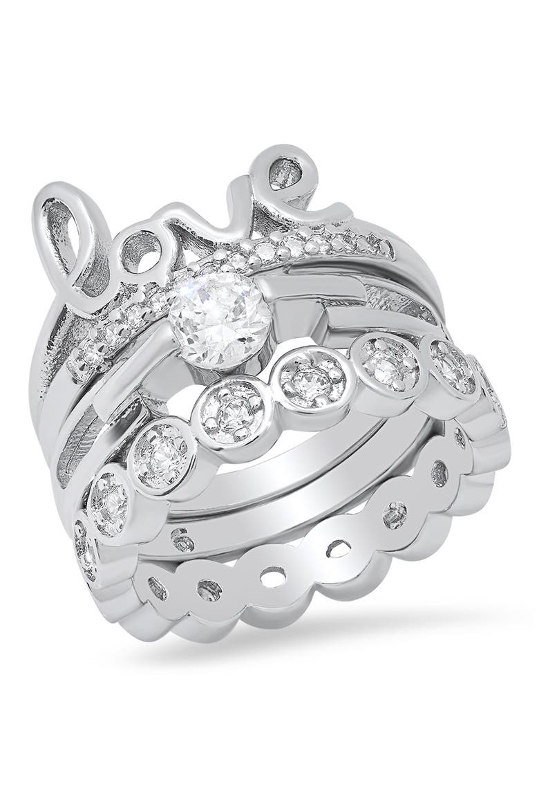 Love Stainless Steel CZ Stacking Rings Set, Main, color, METALLIC
