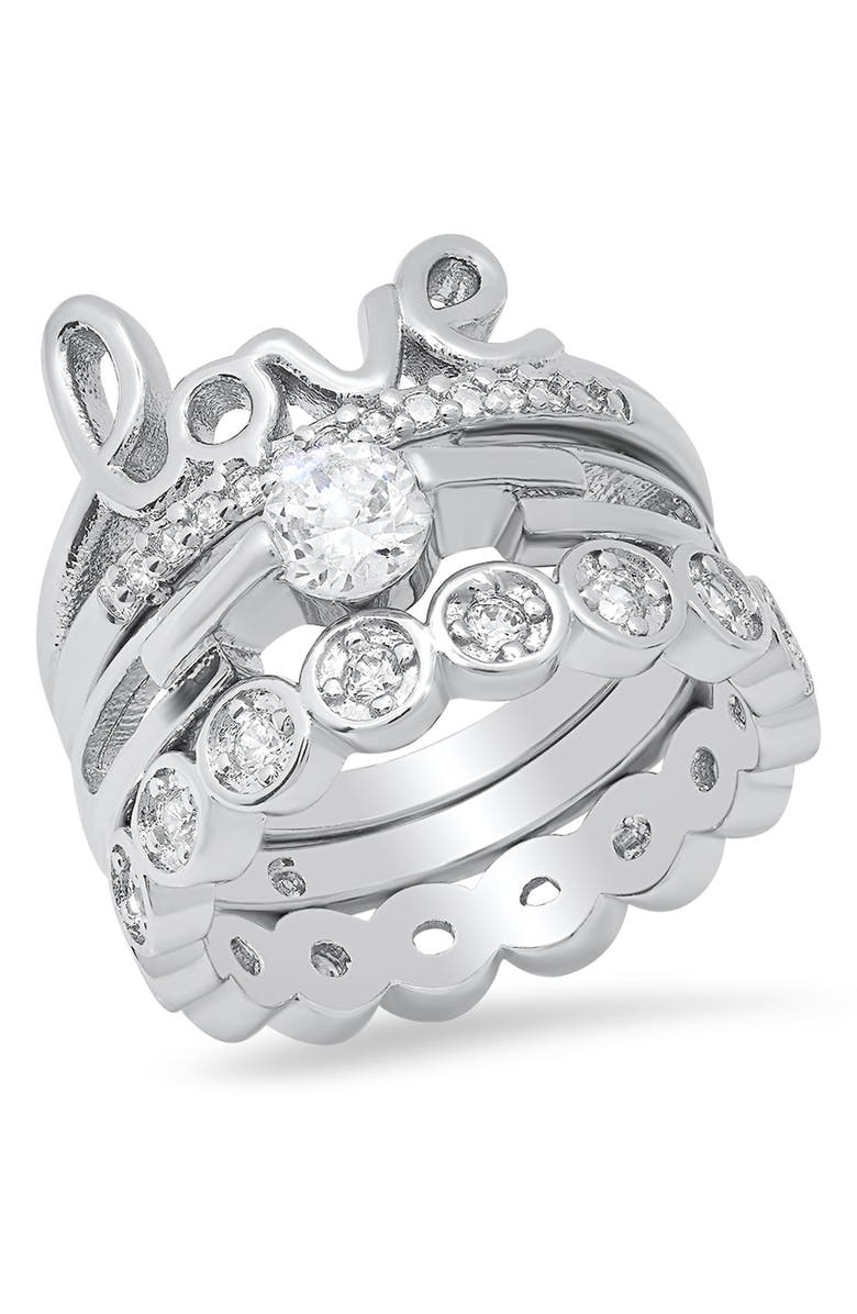 HMY JEWELRY Love Stainless Steel CZ Stacking Rings Set, Main, color,