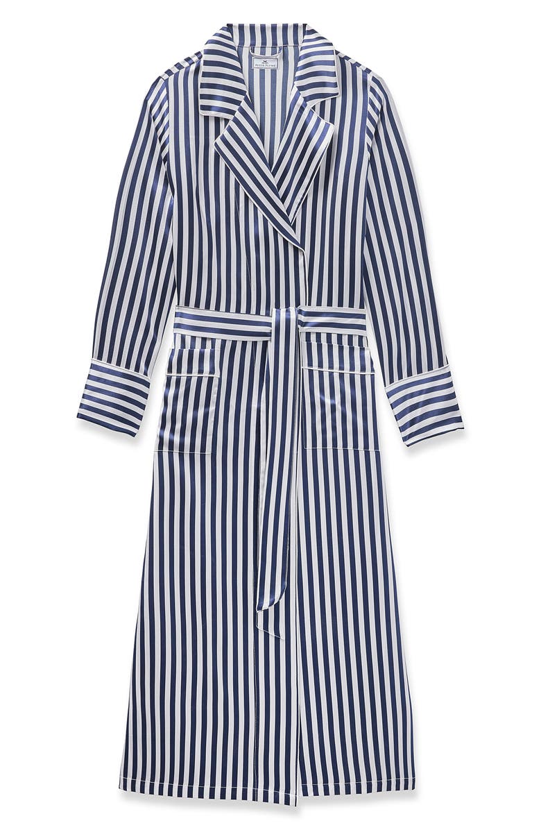 Petite Plume Bengal Stripe Silk Robe, Alternate, color, Navy