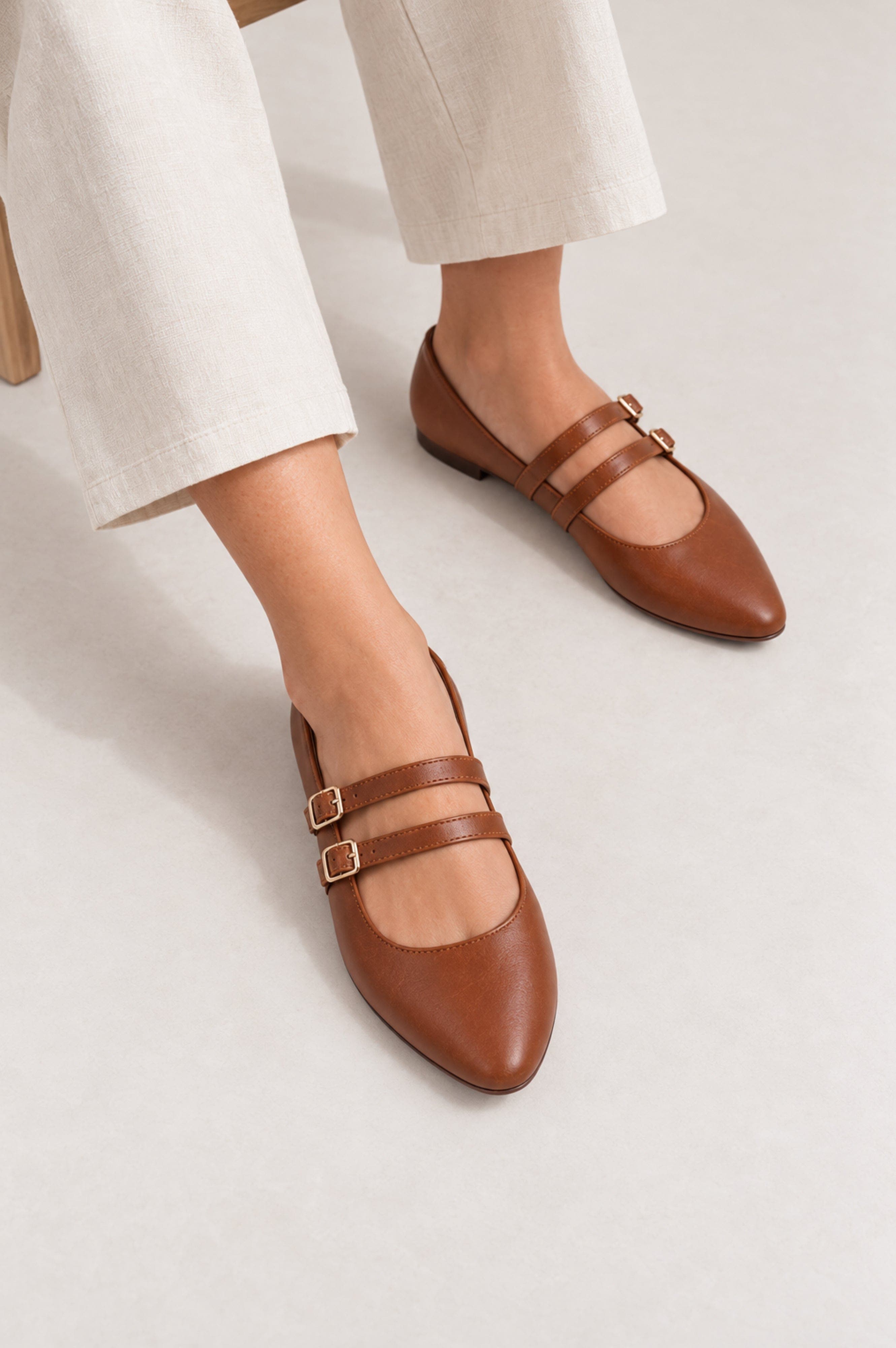 Amelie Double Strap Mary Jane Flat, Alternate, color, Cognac