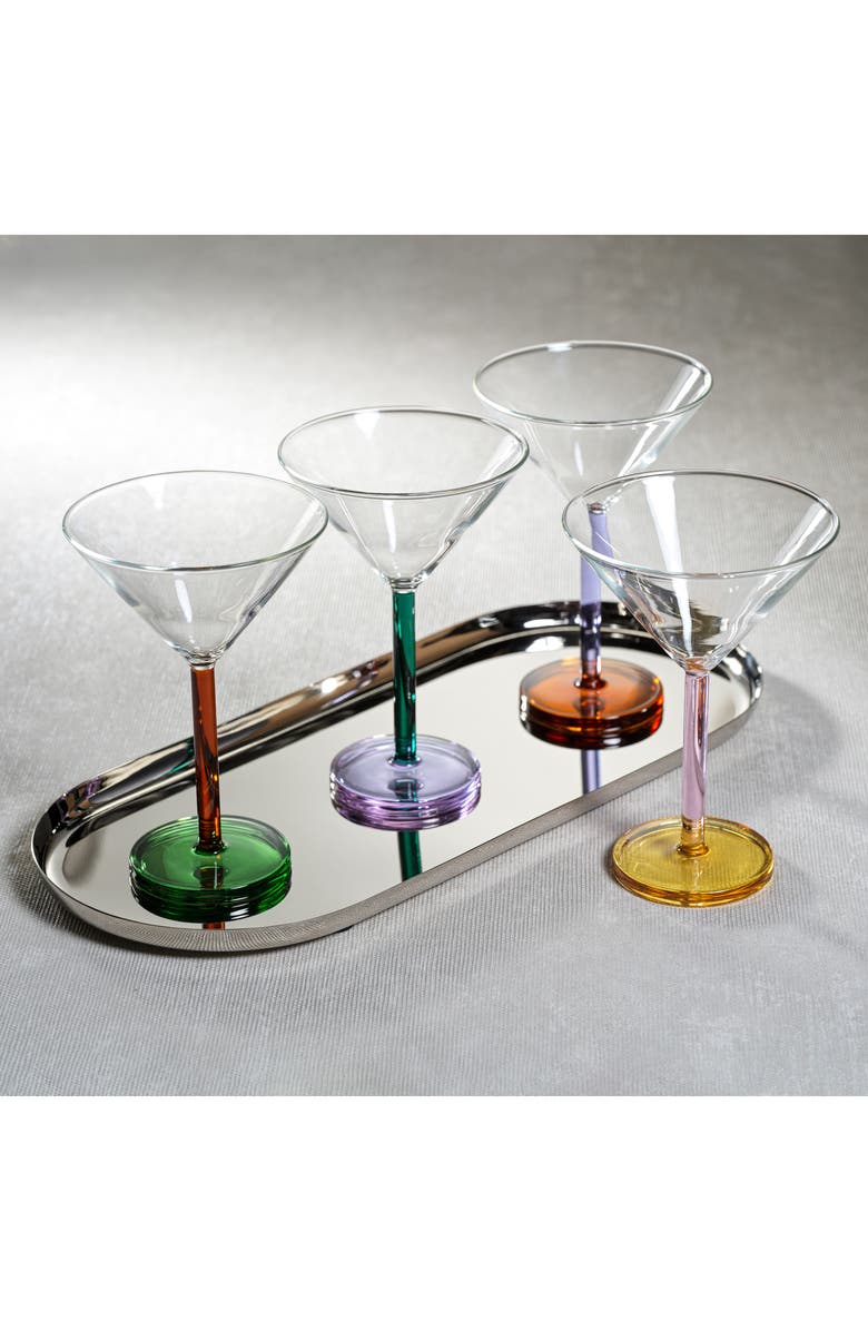 Zodax Vireo Set of 4 Martini Glasses, Alternate, color, Clear/ Teal/ Lilac