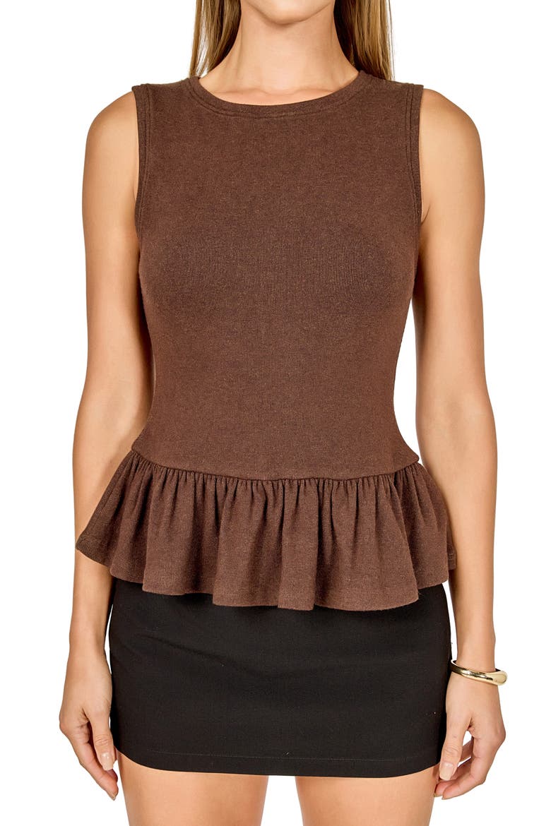 Knit Peplum Tank, Alternate, color, BROWN
