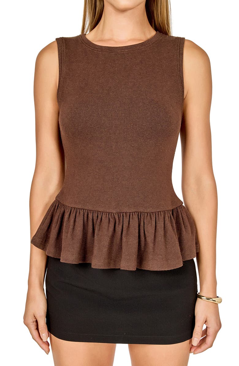 Endless Rose Knit Peplum Tank, Alternate, color, Brown