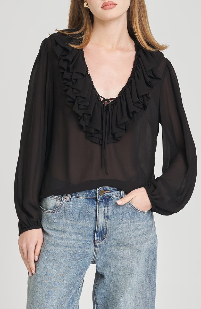 WAYF Agnes Ruffle Top, Alternate, color, Black