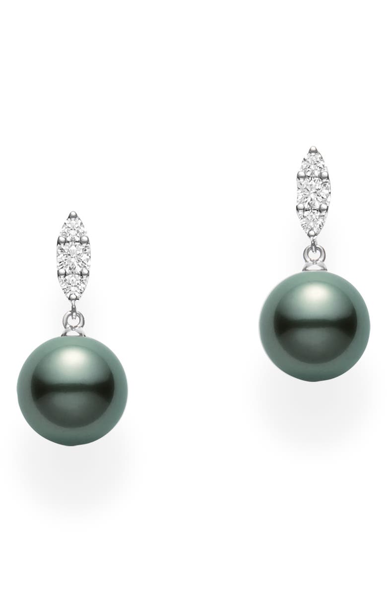 Mikimoto Morning Dew Cultured Pearl & Diamond Drop Earrings, Main, color, 