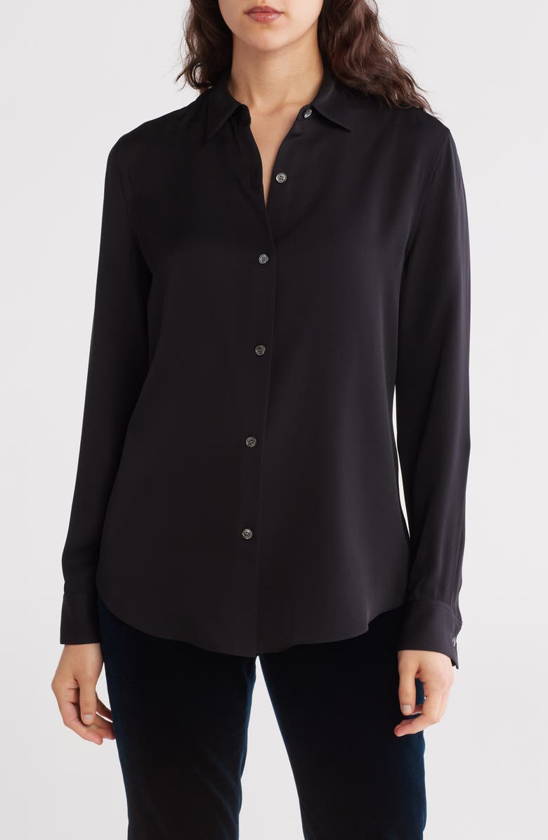 Theory Silk Button-Up Shirt, Main, color, Black