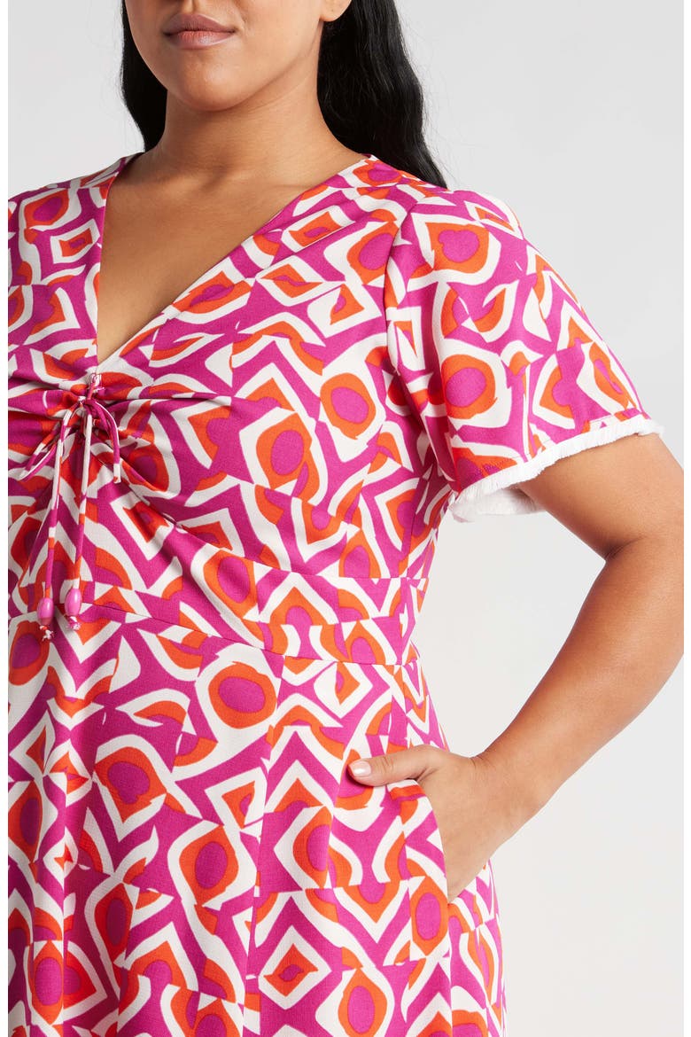 Geo Print Midi Dress, Alternate, color, WILD BERRY