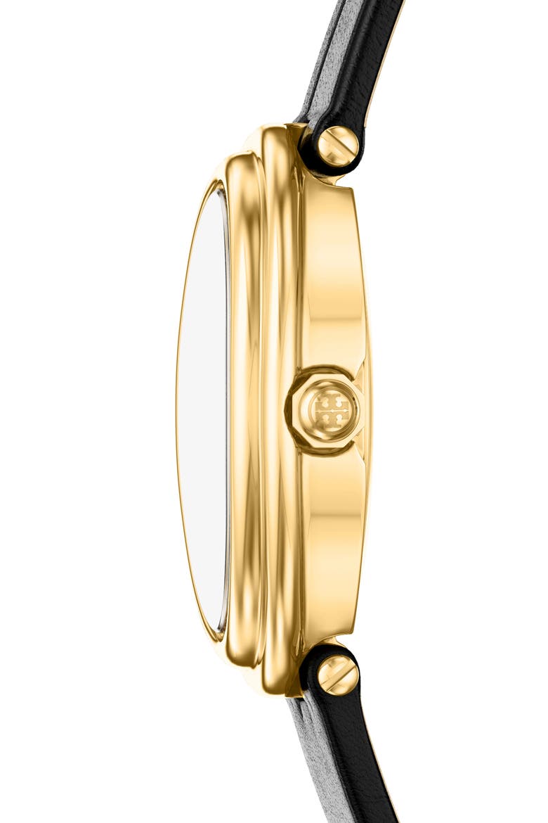 The Oval Leather Strap Watch, 22mm x 28mm, Alternate, color, BLACK/ GOLD