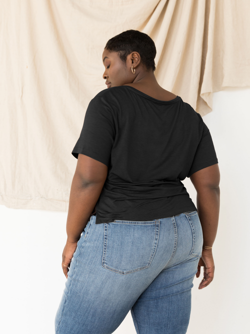 Able Meghan Drapey V-neck Tee In Black