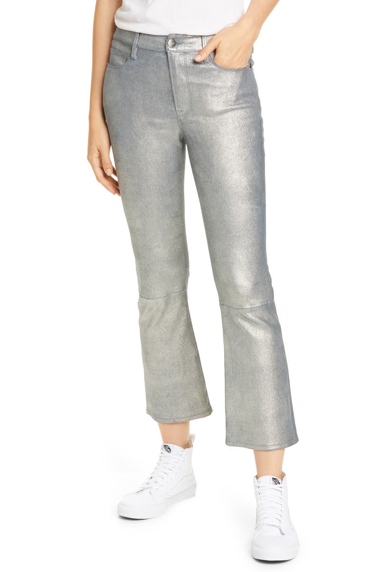 Le Crop Metallic Leather Mini Boot Pants, Main, color, SILVER
